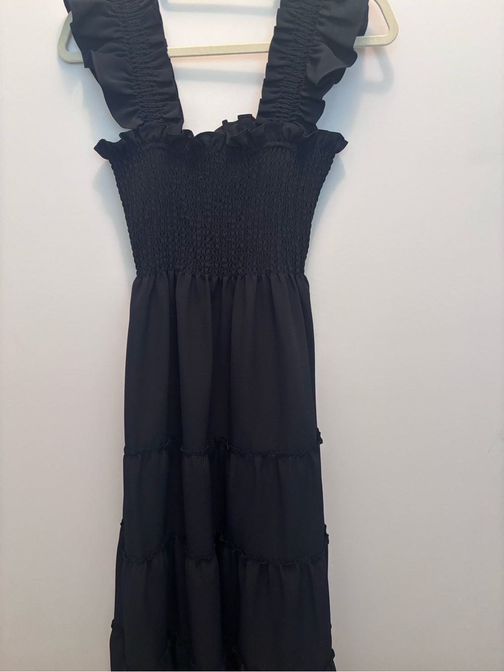 Nap Dress - Smocked Ruffle Strap Black Maxi Dress - Picture 4 of 7